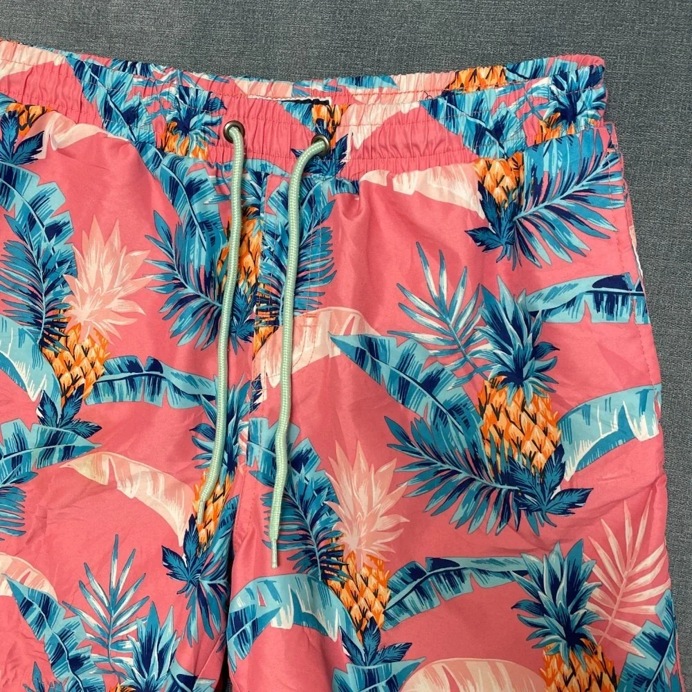 Club Room Board Shorts Mens Small Coral Pink Pineapple Palm Leaf Swimwear Beach
